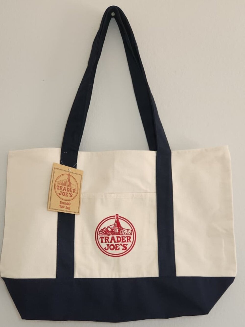 Trader Joe's Original Large Canvas Reusable Tote Bag Navy Blue